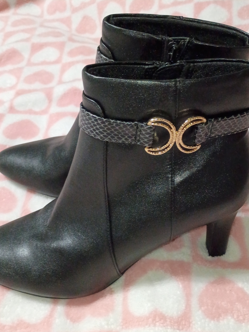 Life Stride Black Ankle Booties with Gold Accent